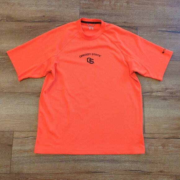 Columbia OS Oregon State Men's Medium Short Sleeve Shirt Neon Orange Mesh Sport - Picture 1 of 7